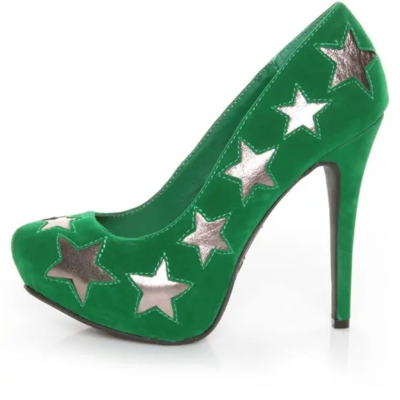 Anne Michelle Viral 68 Green Star Cutout Platform Pumps 8.5​ - Picture 1 of 16